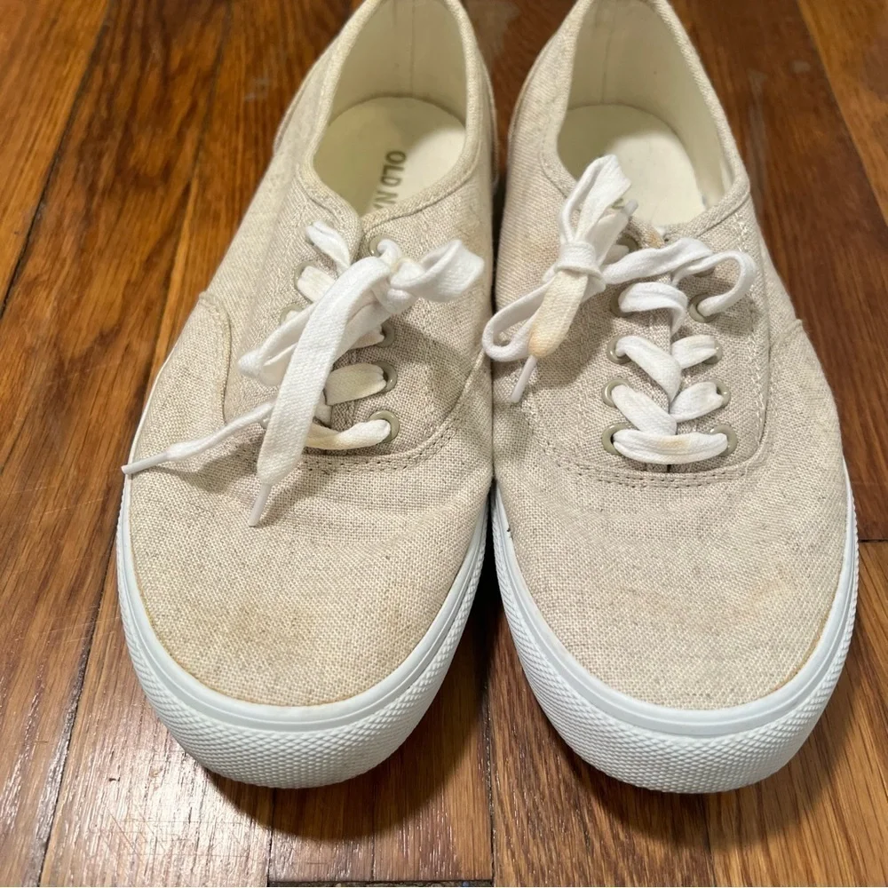 Old Navy Men's Size 9 Linen Lace-Up Sneakers Natural Beige White Low-Top